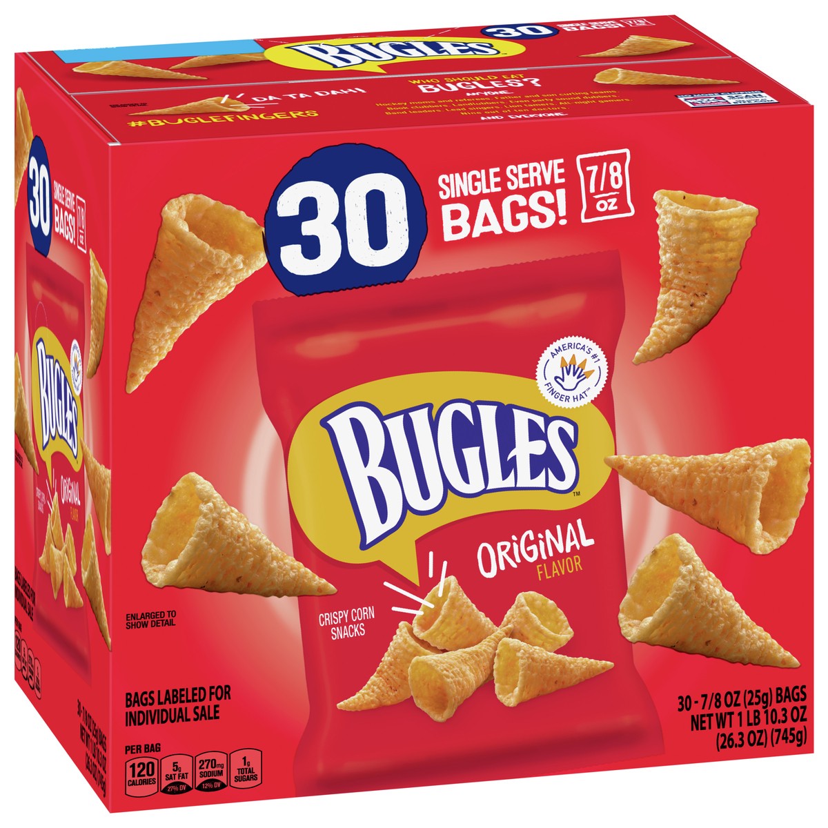 slide 6 of 9, Bugles Original Crispy Corn Snacks, Bulk Snack Bags, 30 Ct, 26.3 oz, 30 ct