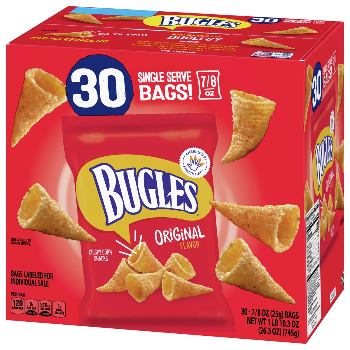 slide 9 of 9, Bugles Original Crispy Corn Snacks, Bulk Snack Bags, 30 Ct, 26.3 oz, 30 ct