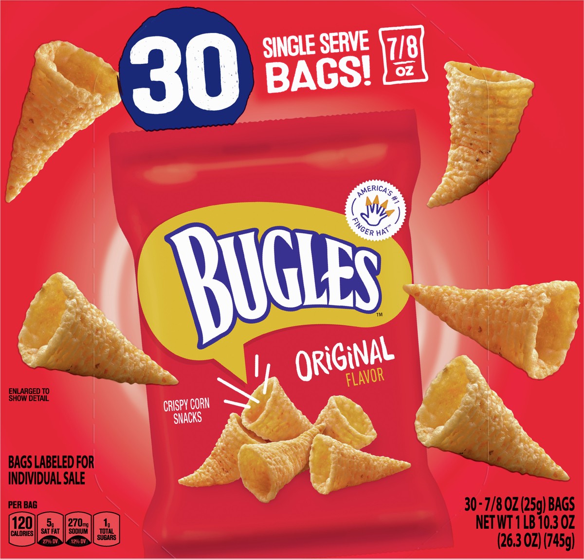 slide 4 of 9, Bugles Original Crispy Corn Snacks, Bulk Snack Bags, 30 Ct, 26.3 oz, 30 ct
