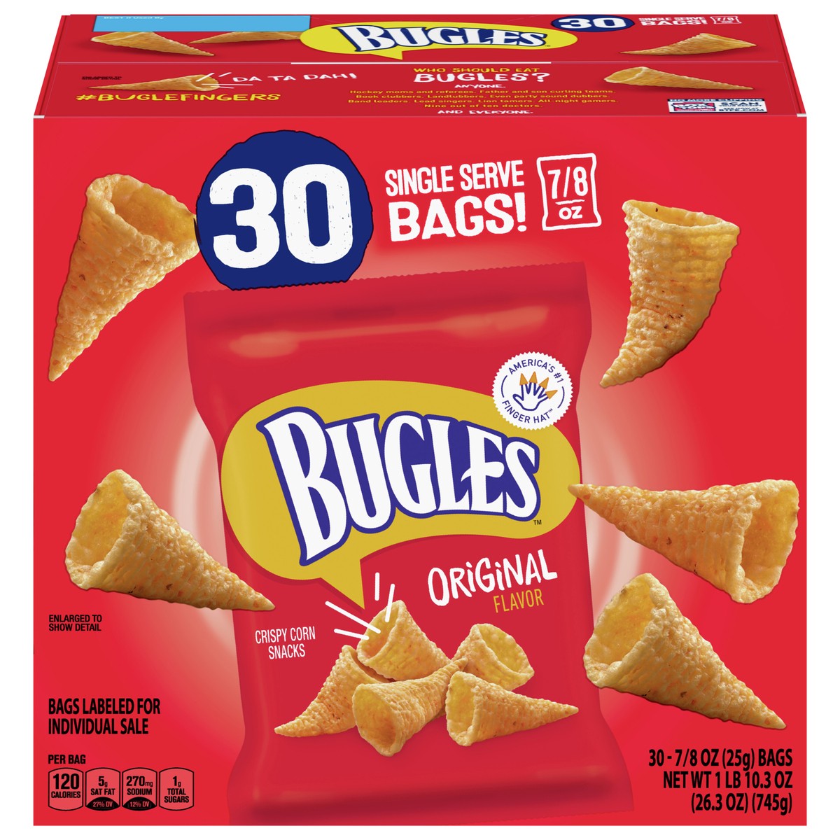 slide 1 of 9, Bugles Original Crispy Corn Snacks, Bulk Snack Bags, 30 Ct, 26.3 oz, 30 ct