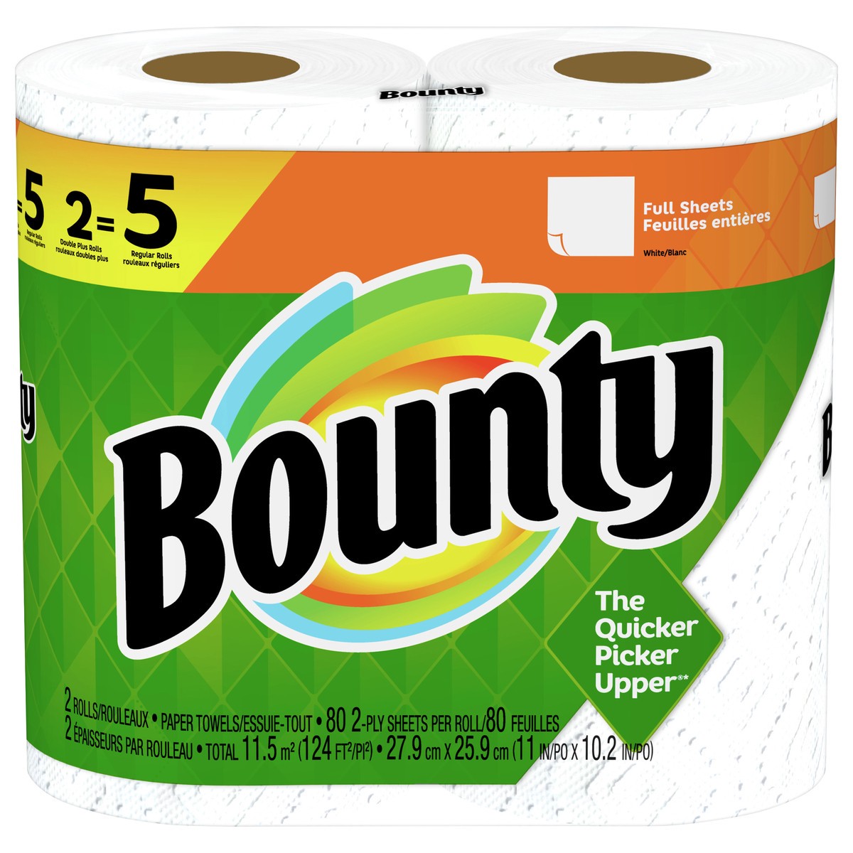 slide 1 of 1, Bounty Paper Towels, White, 2 Double Plus Rolls = 5 Regular Rolls, 2 Count, 2 ct