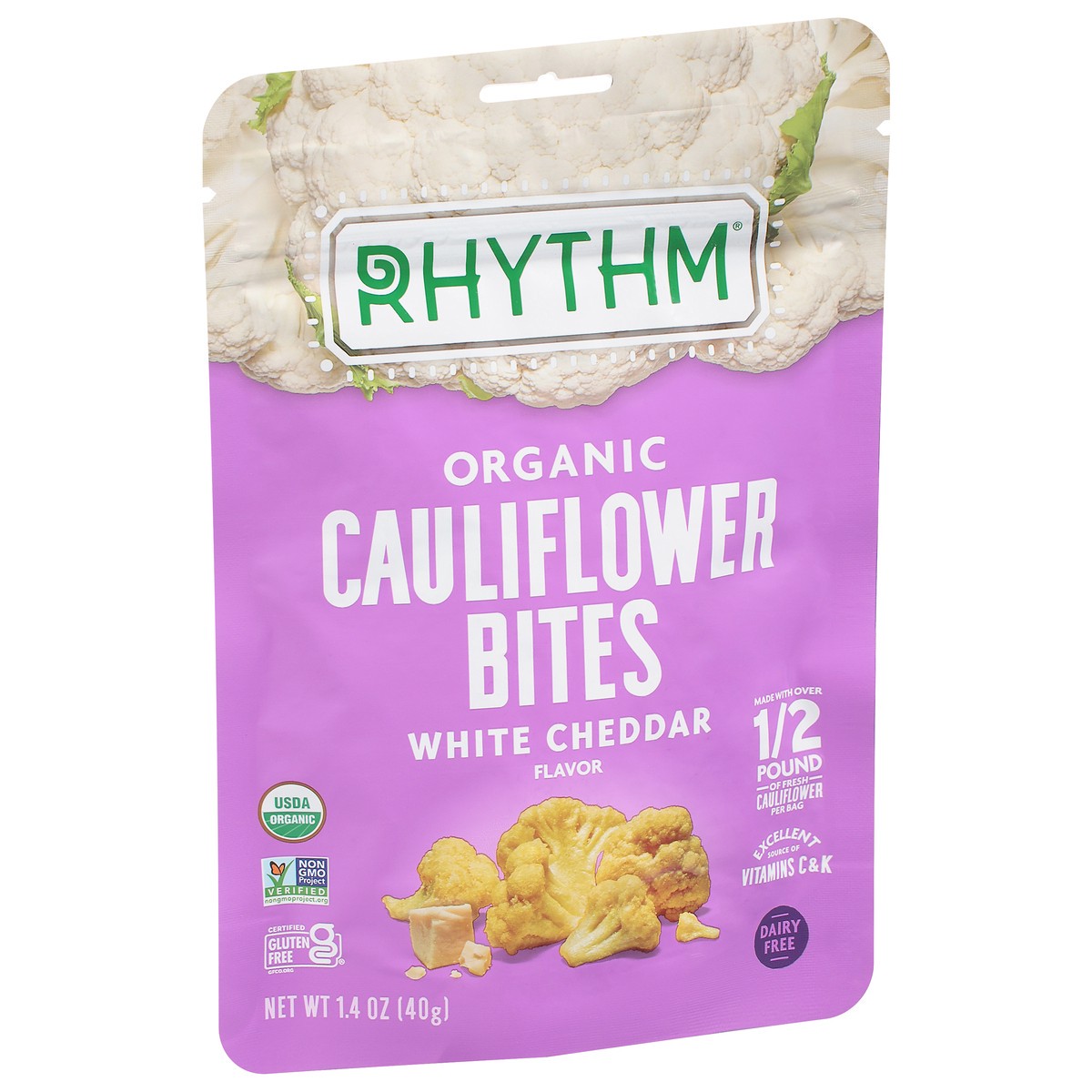 slide 9 of 9, Rhythm Organic White Cheddar Flavor Cauliflower Bites 1.4 oz, 1.4 oz