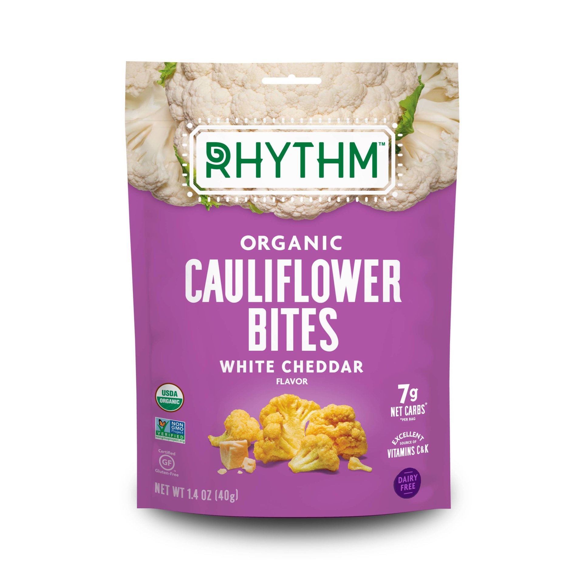 slide 1 of 3, Rhythm Superfoods White Cheddar Cauliflower Bites, 1.4 oz
