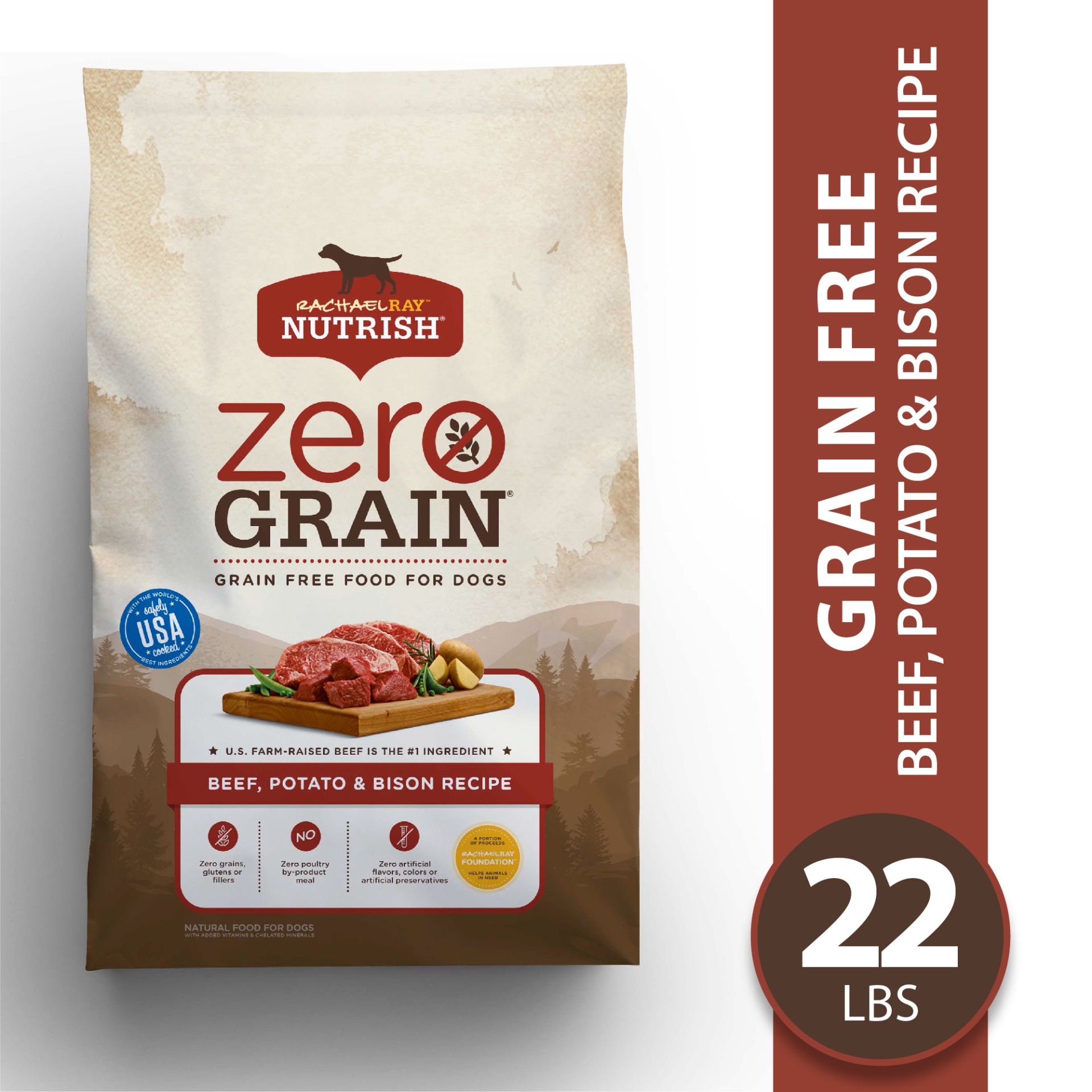 slide 1 of 1, Rachael Ray Nutrish Zero Grain Natural Beef, Potato & Bison Grain Free Recipe Dry Dog Food, 22 lb