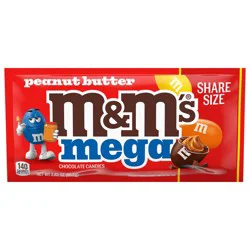 M&M'S Mega Peanut Butter Chocolate Candy, Share Size, 2.83 Oz Pack