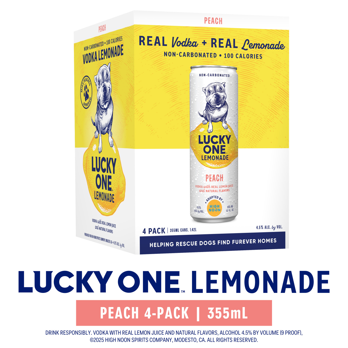slide 1 of 2, Lucky One Lemonade Peach 4Pk Can 355Ml, 4 ct; 355 ml