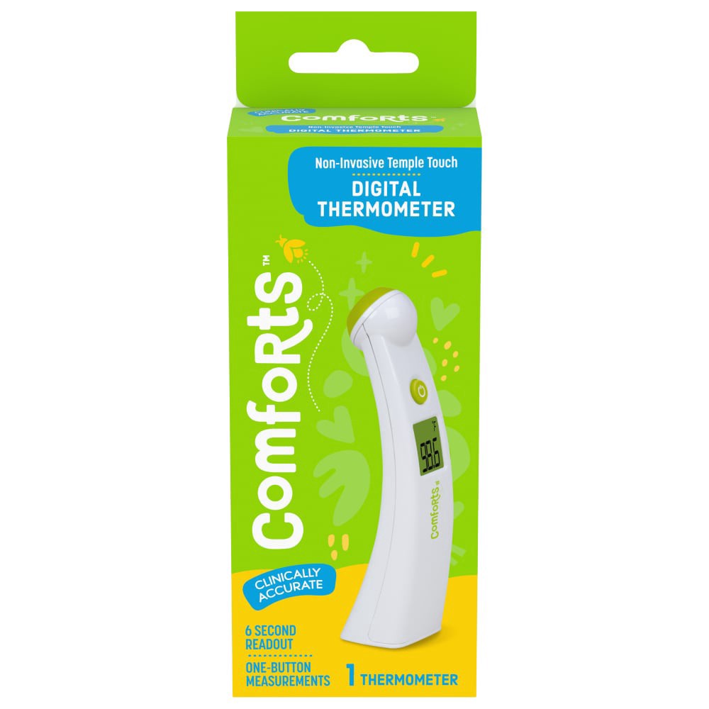 slide 1 of 5, Comforts Non-Evasive Temple Touch Digital Thermometer, 1 ct