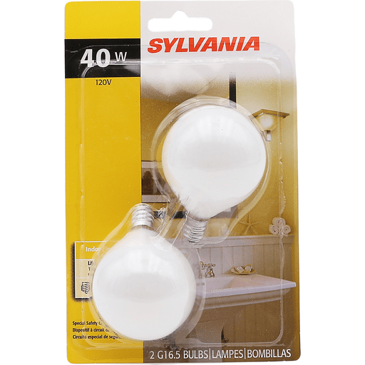 slide 1 of 1, Sylvania 40W White Small Globe Light Bulbs, 2 ct