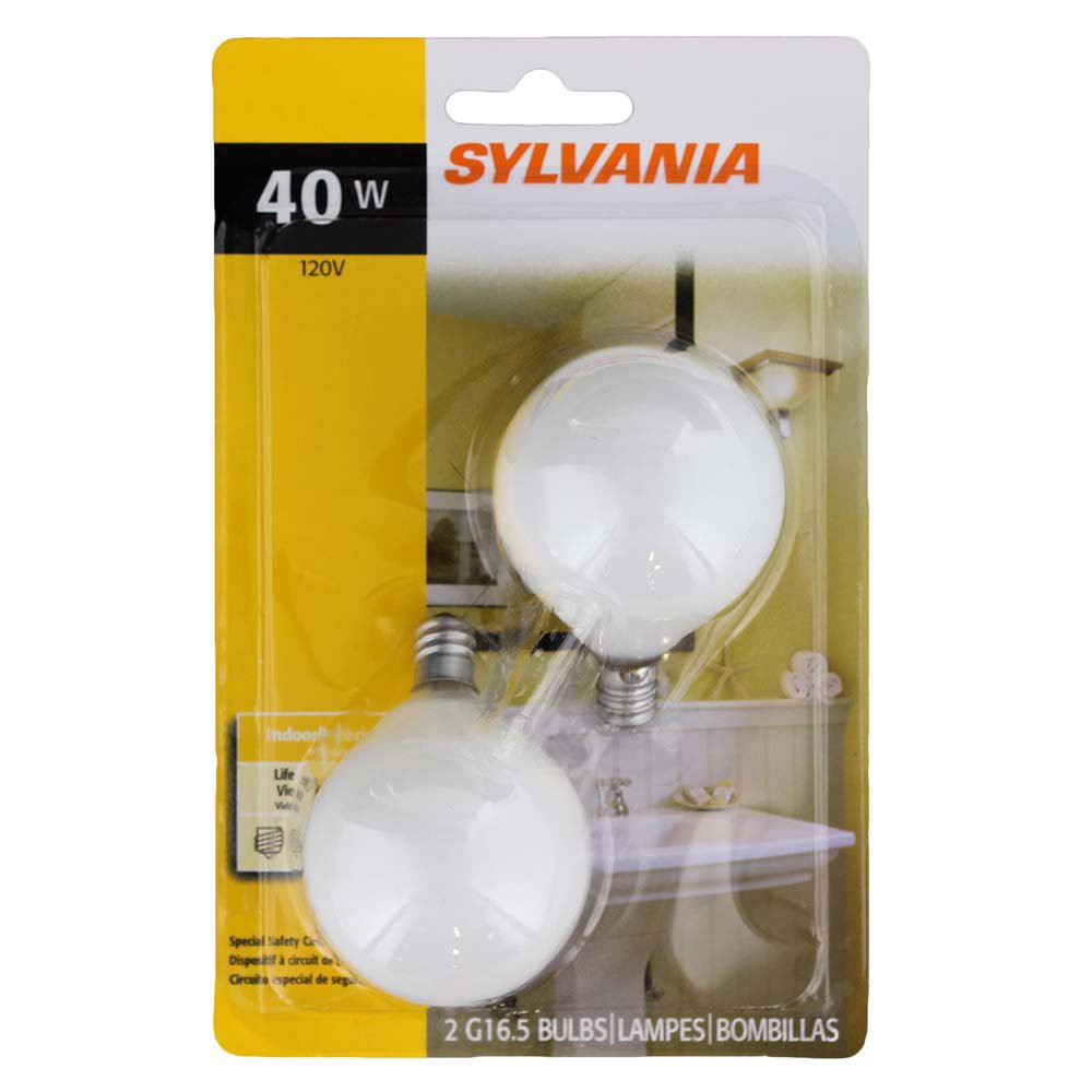 slide 1 of 2, Sylvania 40W White Small Globe Light Bulbs, 2 ct
