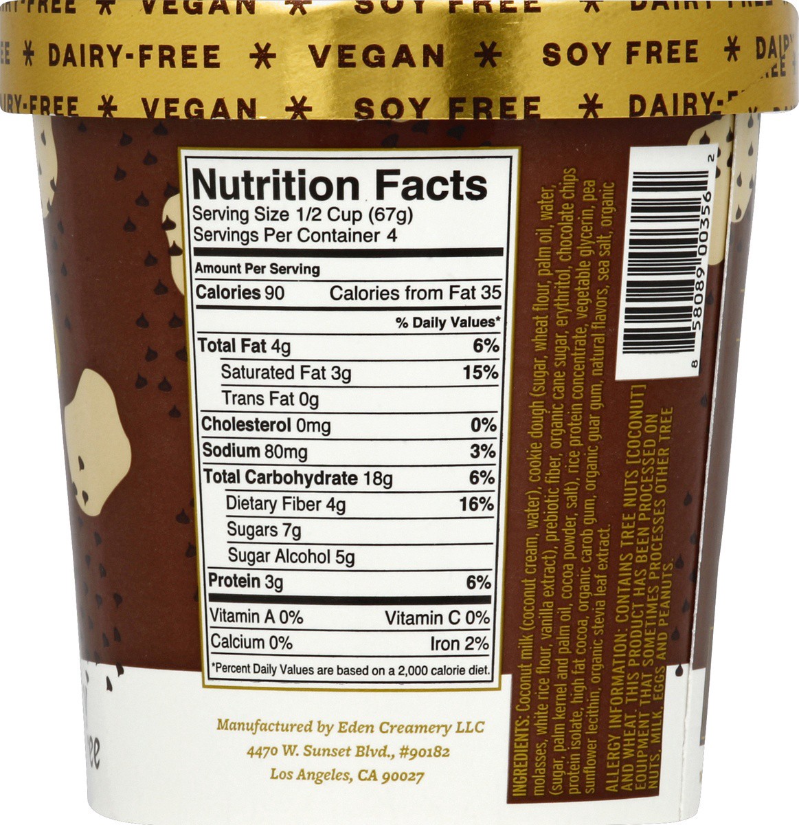 slide 6 of 7, Halo Top Creamery Dairy-Free & Soy-Free Vegan Chocolate Chip Cookie Dough Frozen Dessert, 16 fl oz