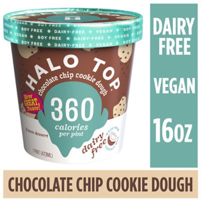slide 1 of 7, Halo Top Creamery Dairy-Free & Soy-Free Vegan Chocolate Chip Cookie Dough Frozen Dessert, 16 fl oz