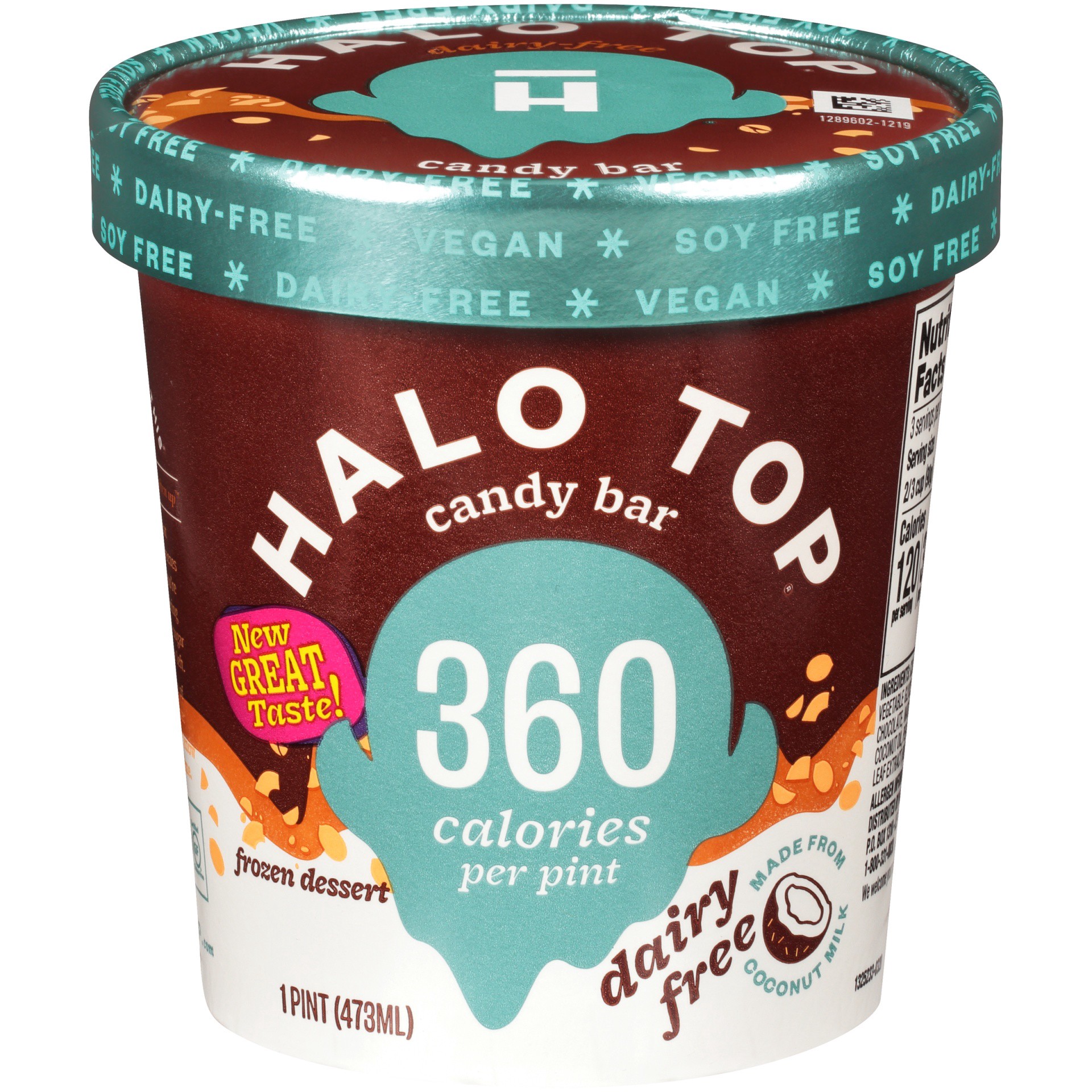 slide 7 of 7, Halo Top Creamery Non-Dairy Candy Bar Ice Cream, 1 pint