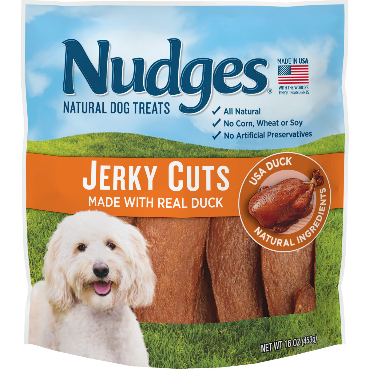 slide 1 of 1, Blue Buffalo Nudges Jerky Cuts Natural Dog Treats, Duck, 16oz Bag, 16 oz