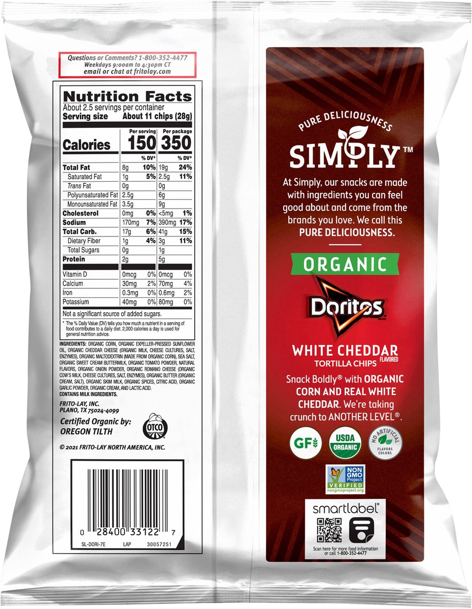 slide 3 of 3, Doritos Simply Organic White Cheddar Tortilla Chips, 2.37 oz