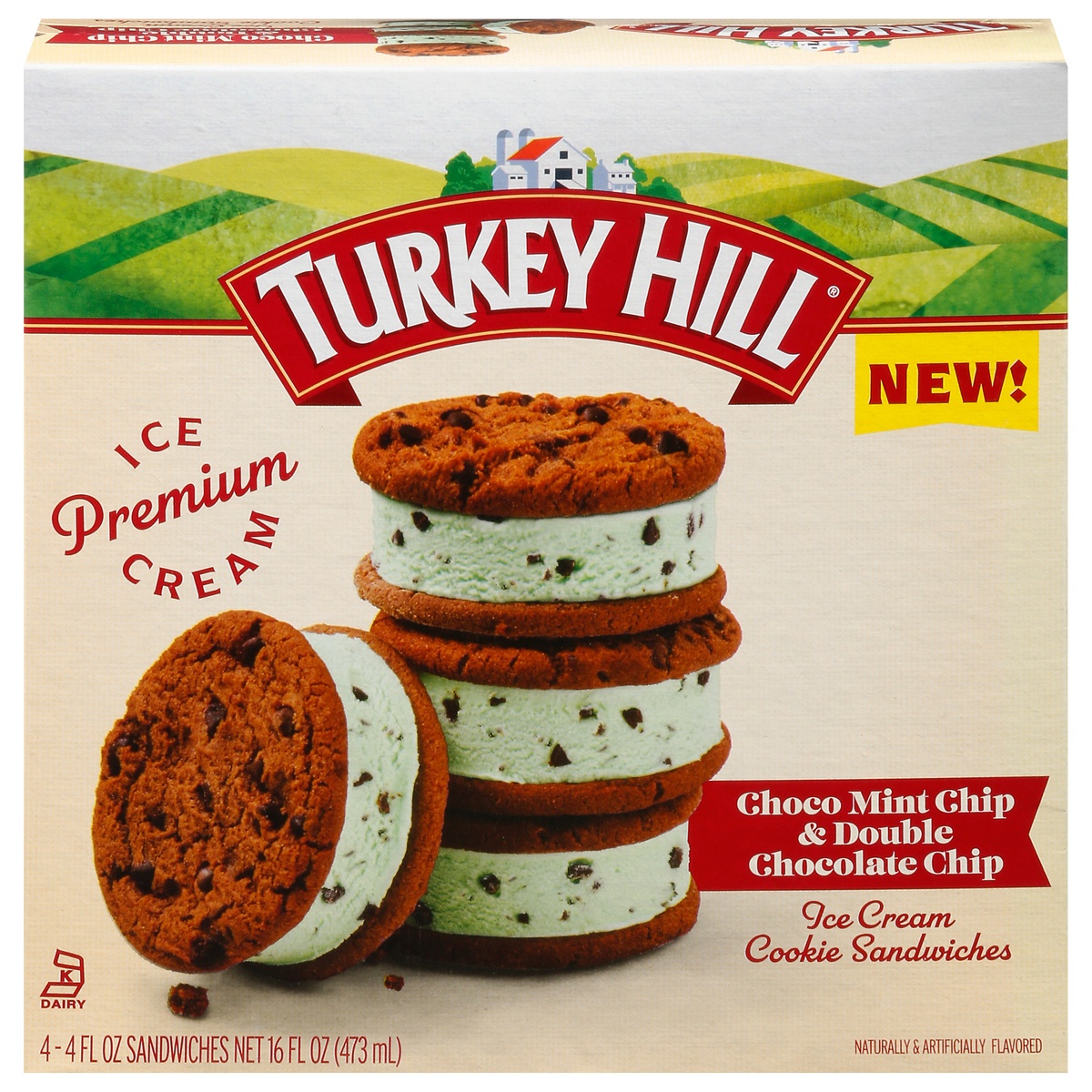 Turkey Hill Choco Mint Chip & Double Chocolate Chip Ice Cream Cookie Sandwich 4 ct Shipt