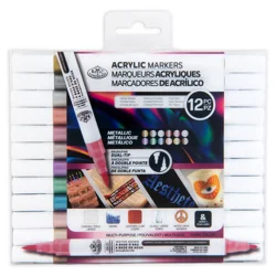 Royal & Langnickel 12 pc Acrylic Paint Brush and Fineliner Artist Markers, Metallic