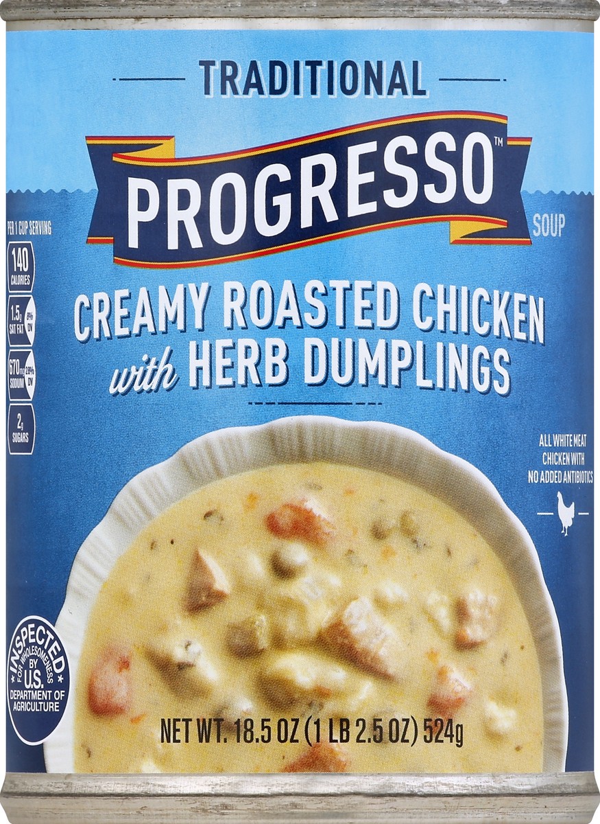 slide 5 of 6, Progresso Traditional Roasted Chicken with Herb Dumpling Soup, 18.5 oz