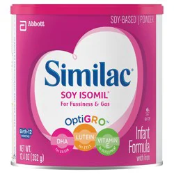 Similac Soy Isomil For Fussiness and Gas Infant Formula with Iron 1-12.4 oz Can