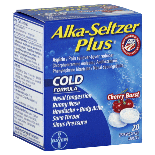 slide 1 of 1, Alka-Seltzer Plus Cherry Burst Cold Formula Effervescent Tablets, 20 ct