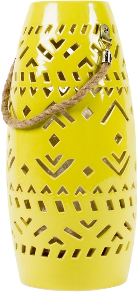 slide 1 of 1, HD Designs Outdoors Ceramic Punched Lantern - Yellow, 14 in