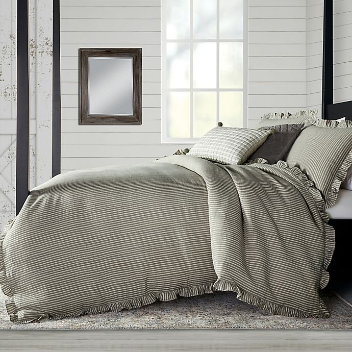 slide 1 of 2, Bee & Willow Home Stripe Ruffle Full/Queen Comforter Set - Grey/White, 3 ct