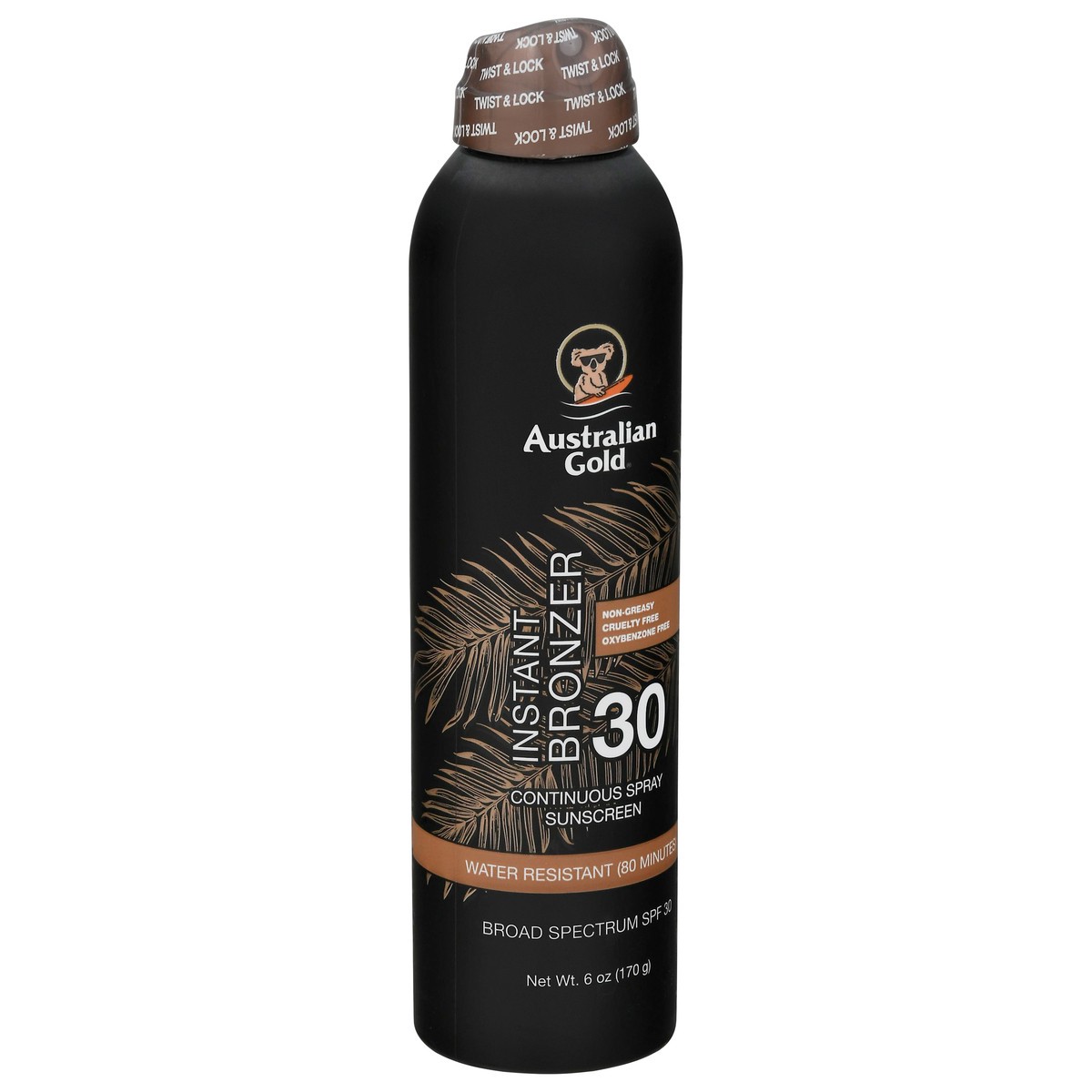 slide 8 of 12, Australian Gold Broad Spectrum SPF 30 Instant Bronzer Sunscreen Continuous Spray 6 oz, 6 oz