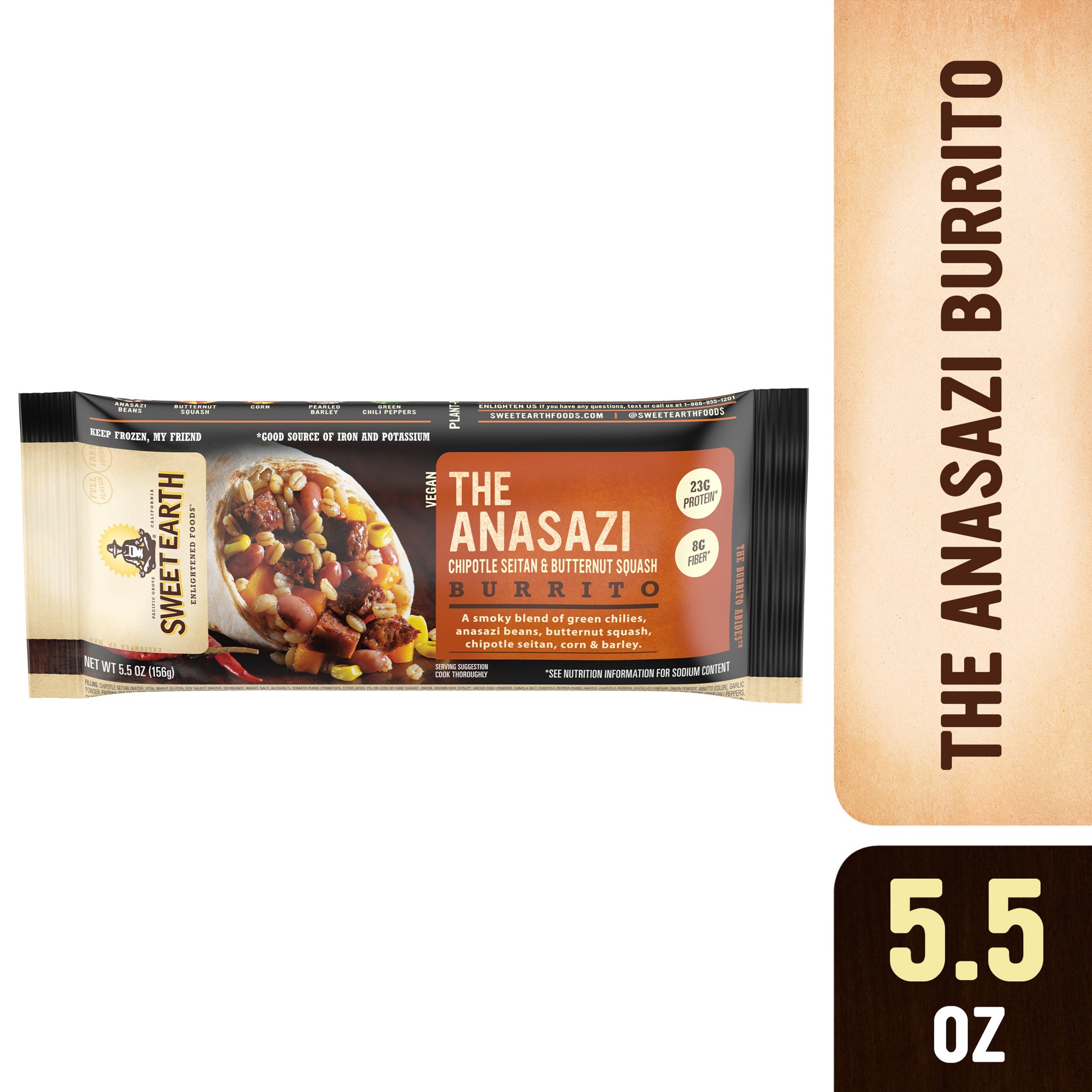 slide 1 of 1, Sweet Earth The Anasazi Burrito Plant Based Frozen Burrito, 5.5 Oz - Meatless Vegetarian Burrito, 5.5 oz