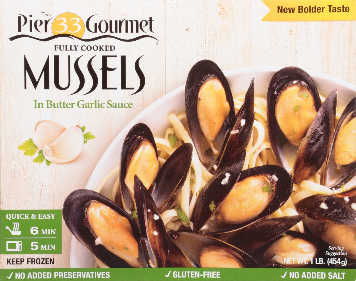 slide 8 of 9, Pier 33 Gourmet Mussels in Butter Garlic Sauce 1 lb, 1 lb