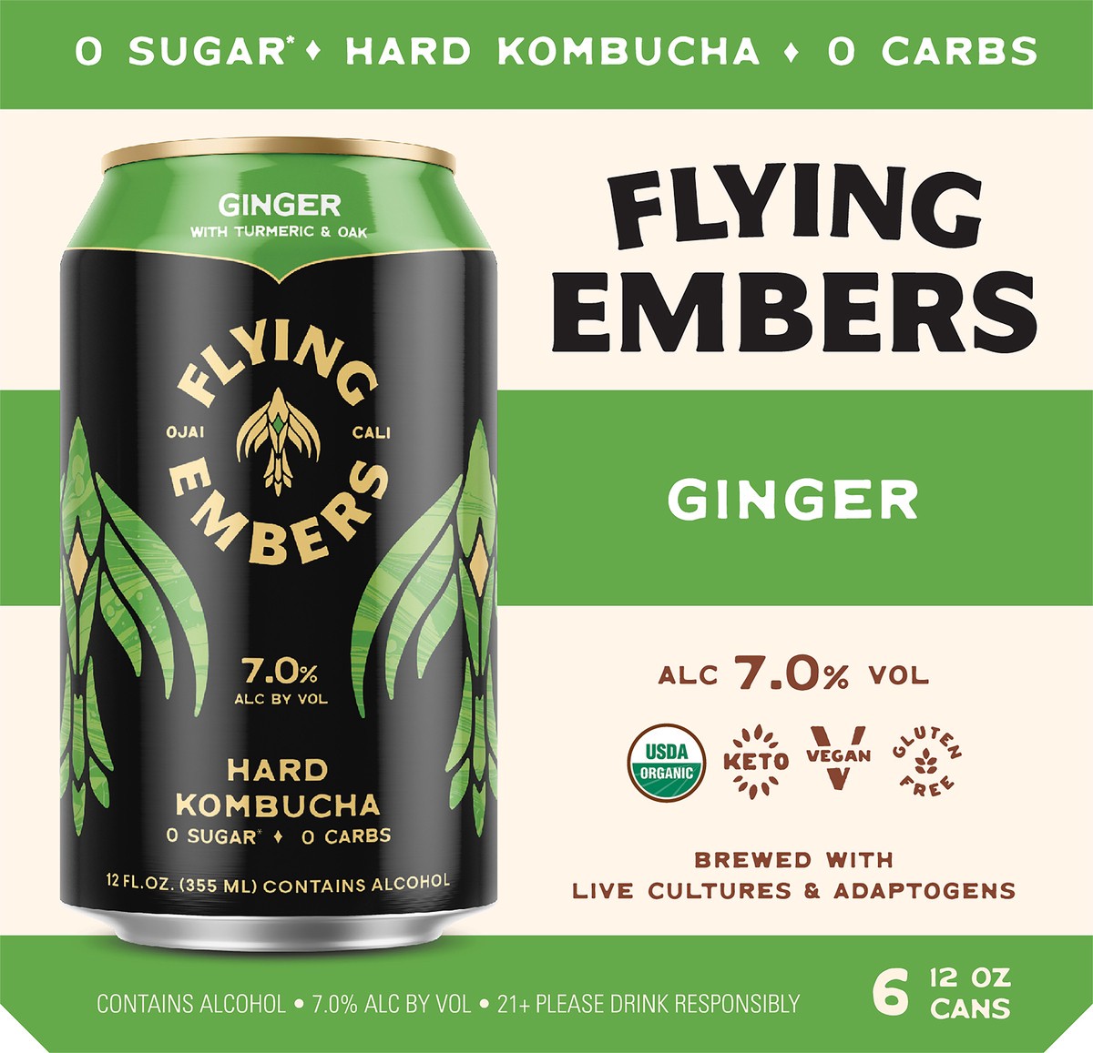 slide 2 of 12, Flying Embers Ginger Hard Kombucha, 12 oz