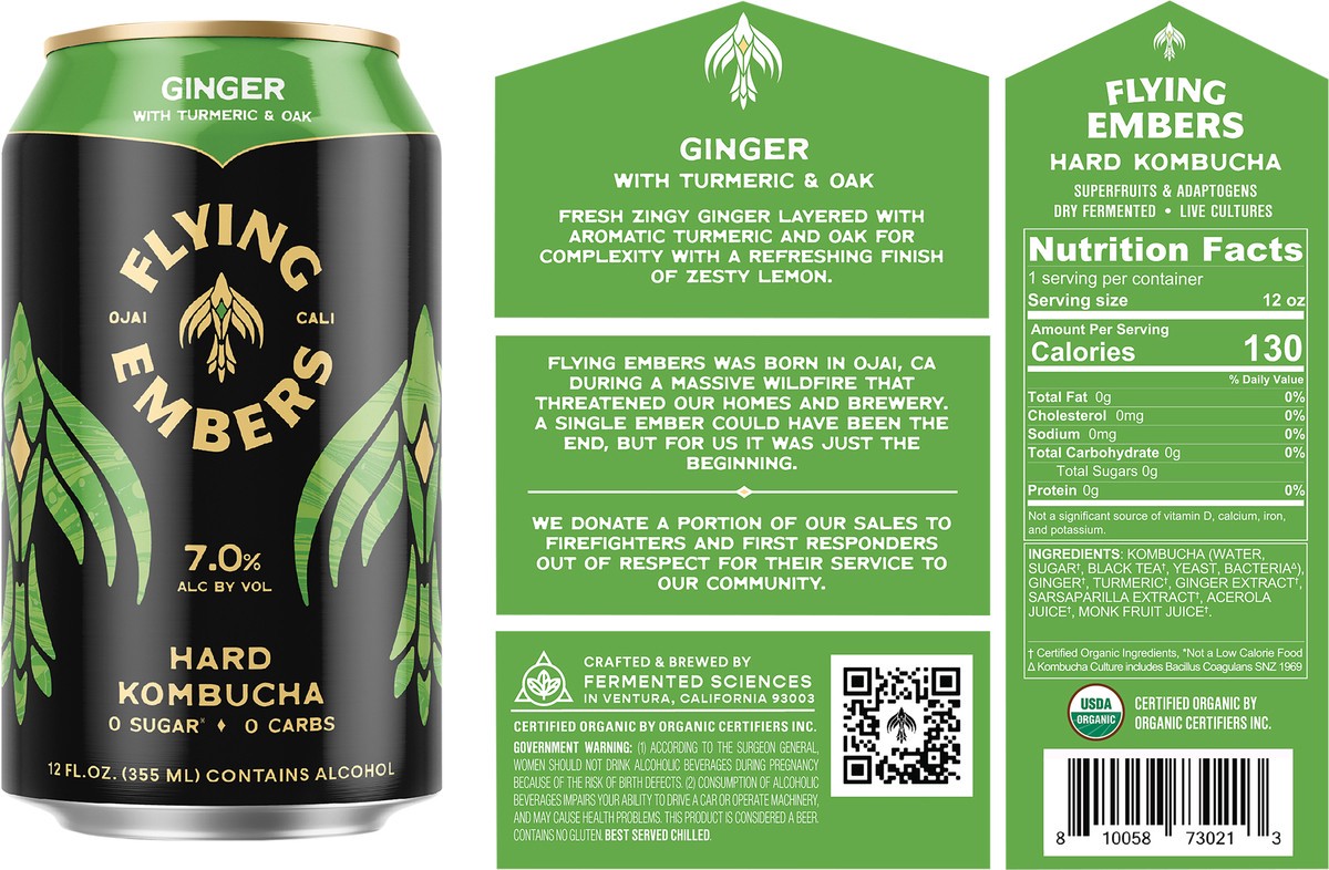 slide 3 of 12, Flying Embers Ginger Hard Kombucha, 12 oz