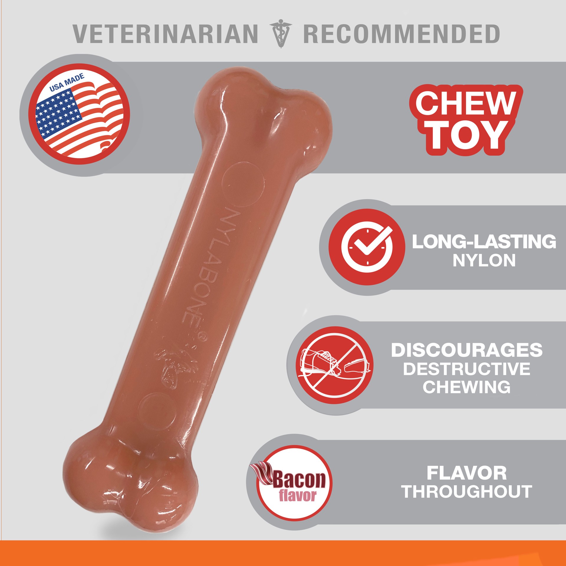 slide 6 of 10, Nylabone Power Chew Bacon & Chicken Durable Dog Chew Toy Pack Medium/Wolf - Up to 35 lbs.(2 Count), 2 ct