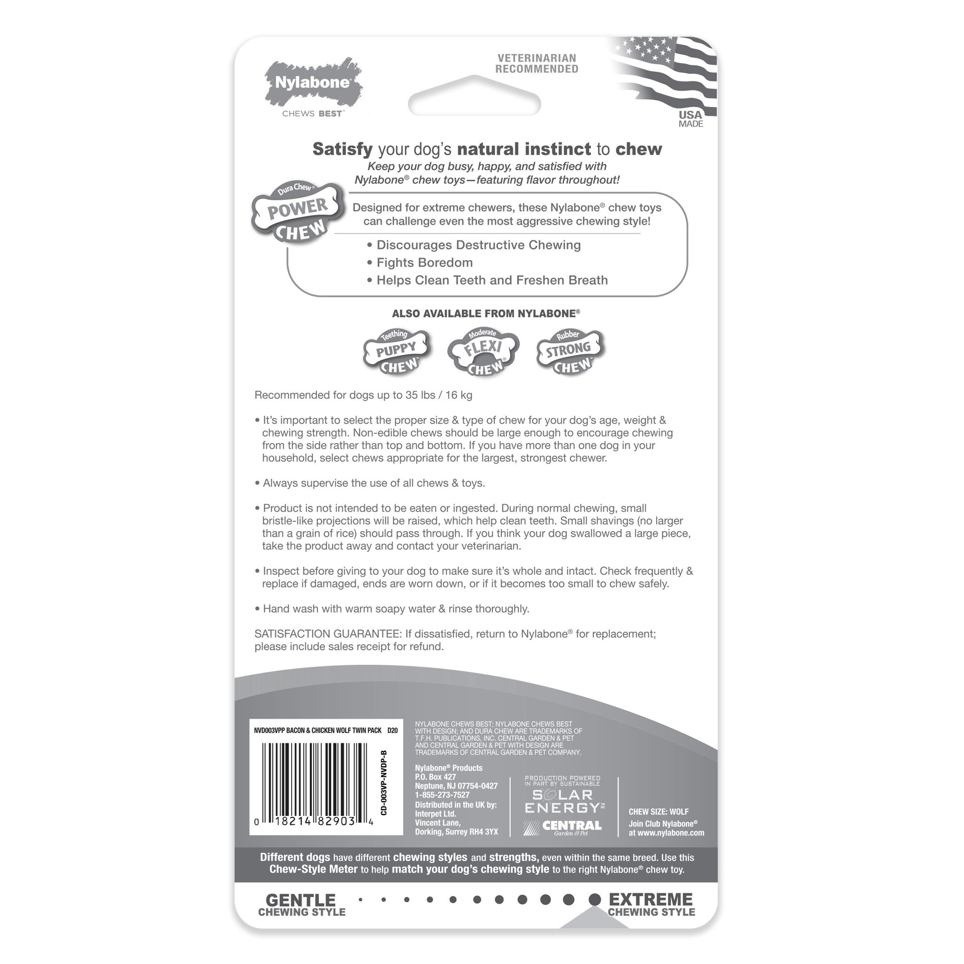 slide 7 of 10, Nylabone Power Chew Bacon & Chicken Durable Dog Chew Toy Pack Medium/Wolf - Up to 35 lbs.(2 Count), 2 ct