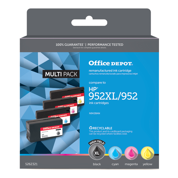 slide 1 of 1, Office Depot Brand Remanufactured N9K28An (Hp 952Xl/952) Inkjet Cartridges, Black/Cyan/Magenta/Yellow, Pack Of 4 Cartridges, 4 ct