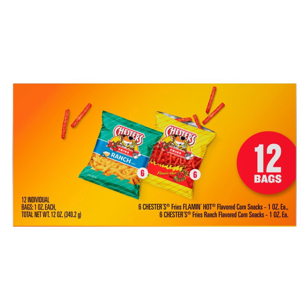 slide 5 of 5, Chester's Fries Corn Snacks Variety Mix 12 Oz, 12 Count, 12 ct