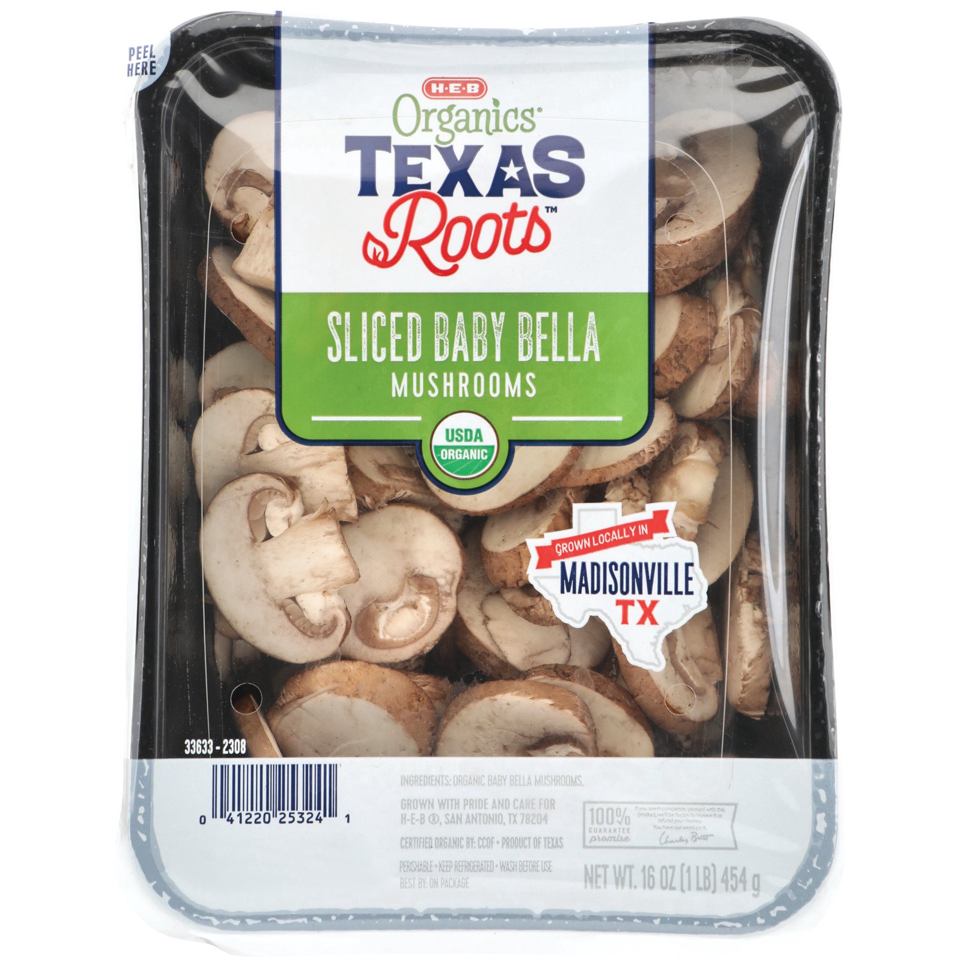 slide 1 of 1, H-E-B Organic Sliced Baby Bella Mushrooms, 16 oz