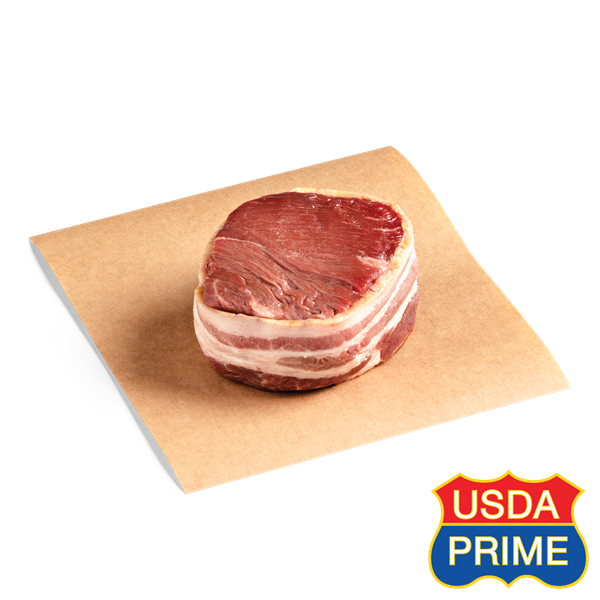 slide 1 of 1, Hy-Vee Prime Reserve Beef Bacon Wrapped Sirloin Filet, 8 oz