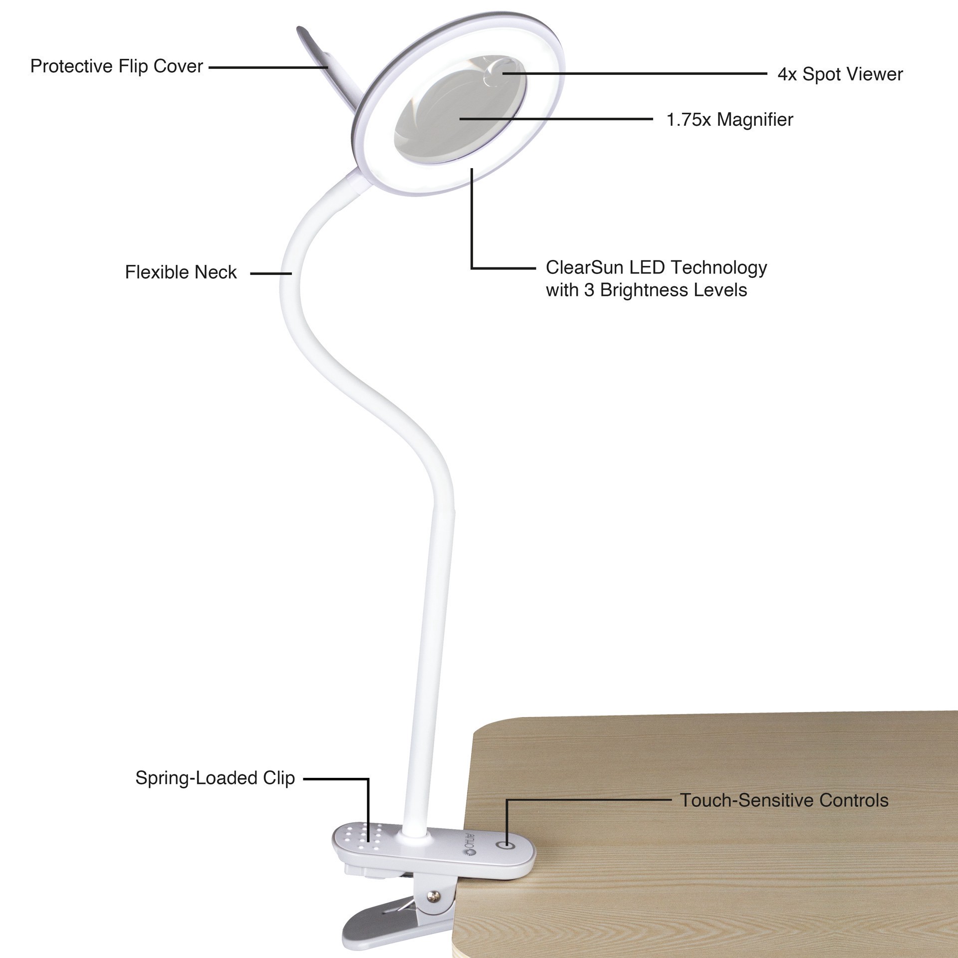 slide 8 of 9, Ott Lite Ottlite Lighted Magnifier Clip Lamp, 15.5 in