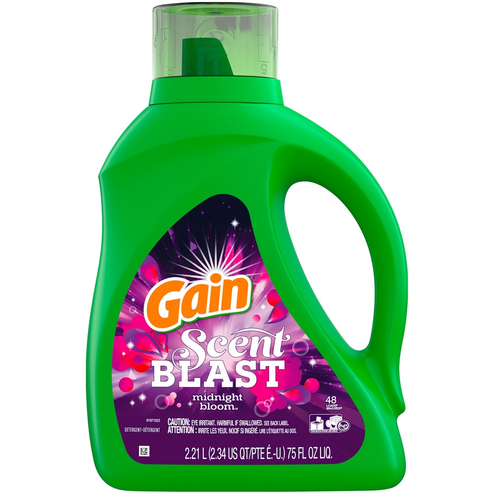 slide 1 of 6, Gain Scent Blast Liquid Laundry Detergent, Midnight Bloom, 48 Loads, 75 fl oz