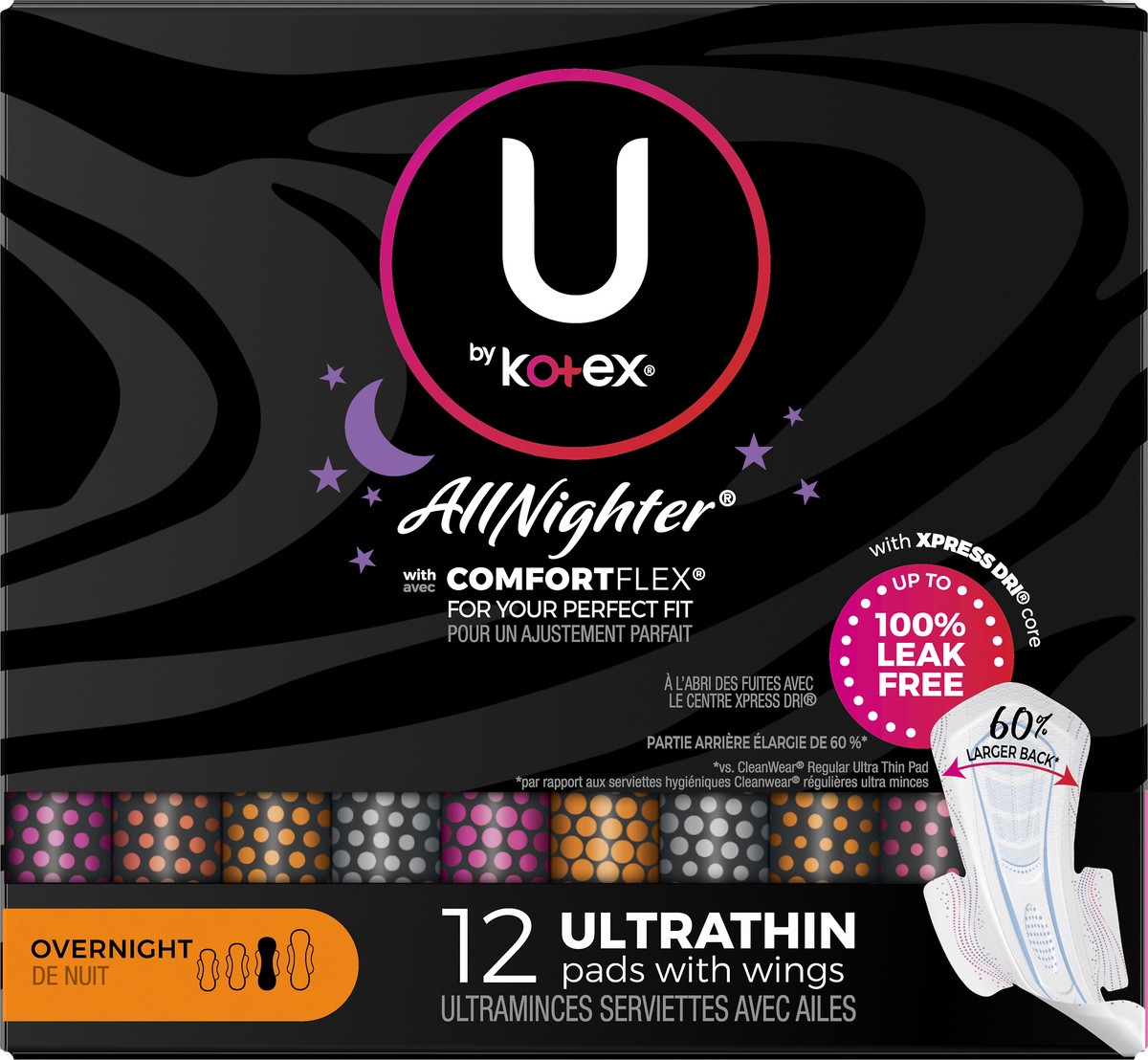 slide 3 of 9, U by Kotex AllNighter Ultrathin Overnight Pads 12 ea, 12 ct