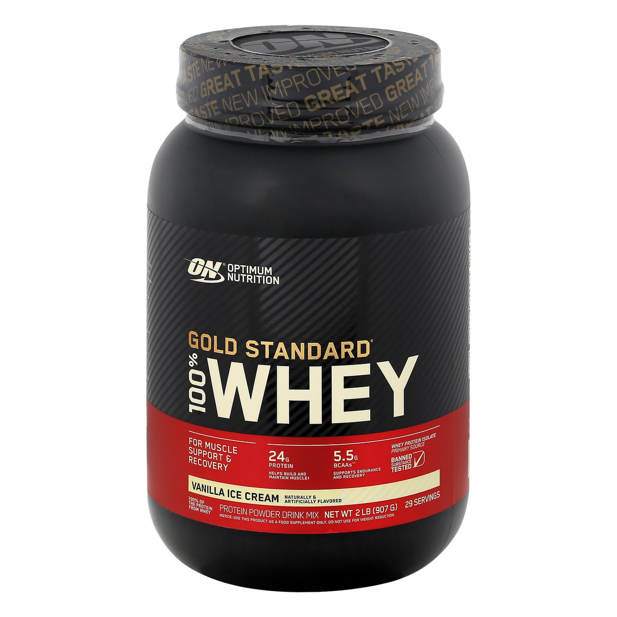 slide 11 of 13, Optimum Nutrition Gold Standard 100% Whey Vanilla Ice Cream Protein Powder 2 lb, 2 lb