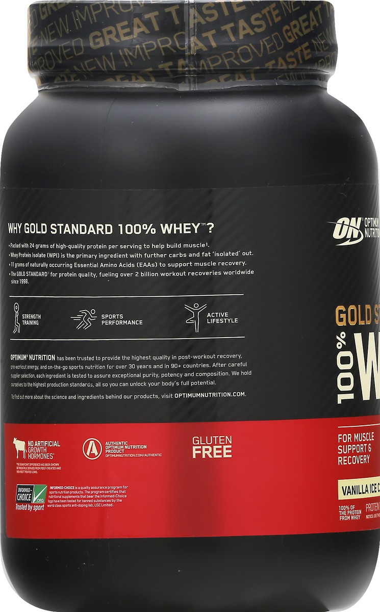 slide 3 of 13, Optimum Nutrition Gold Standard 100% Whey Vanilla Ice Cream Protein Powder 2 lb, 2 lb