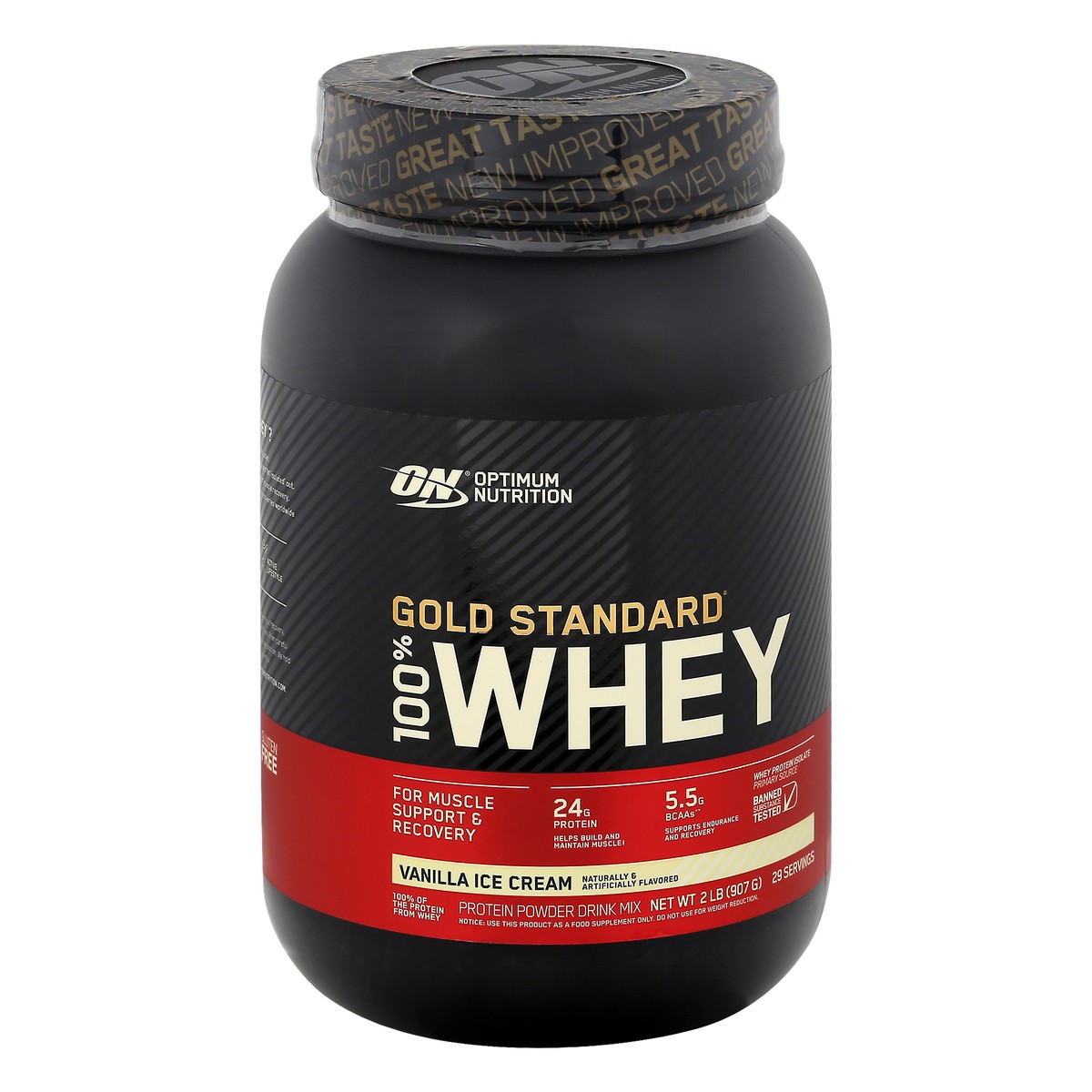 slide 12 of 13, Optimum Nutrition Gold Standard 100% Whey Vanilla Ice Cream Protein Powder 2 lb, 2 lb