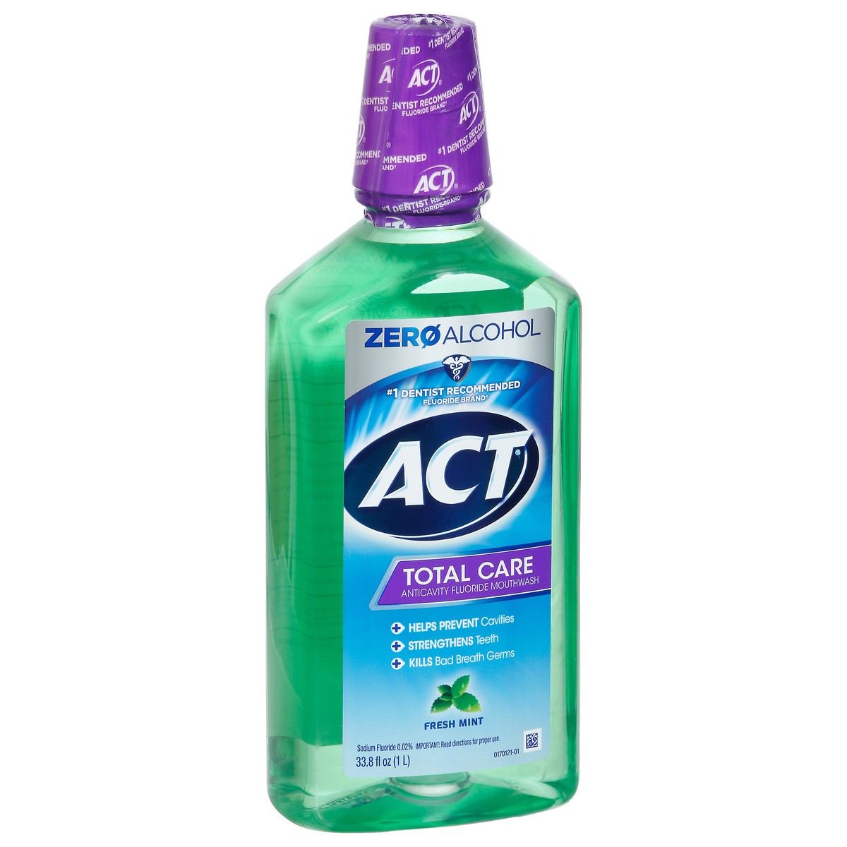 slide 3 of 9, ACT Total Care Fresh Mint Anticavity Fluoride Mouthwash, 33.8 fl oz