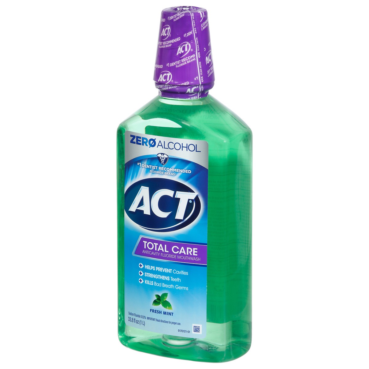 slide 4 of 9, ACT Total Care Fresh Mint Anticavity Fluoride Mouthwash, 33.8 fl oz