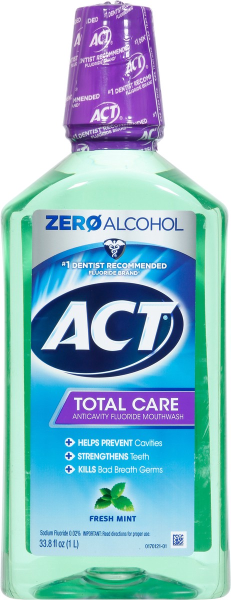 slide 7 of 9, ACT Total Care Fresh Mint Anticavity Fluoride Mouthwash, 33.8 fl oz