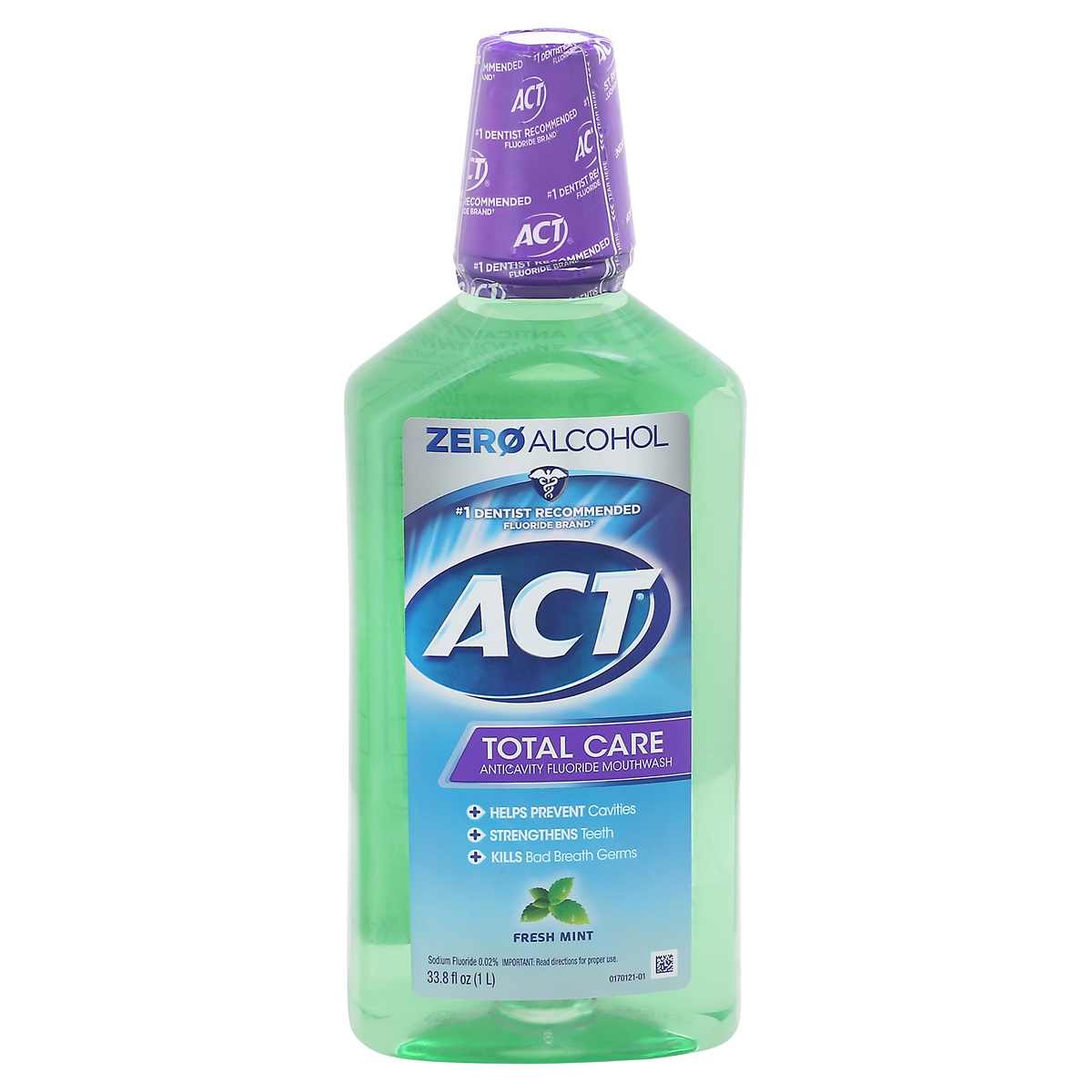 slide 1 of 1, ACT Total Care Fresh Mint Anticavity Fluoride Mouthwash, 33.8 fl oz