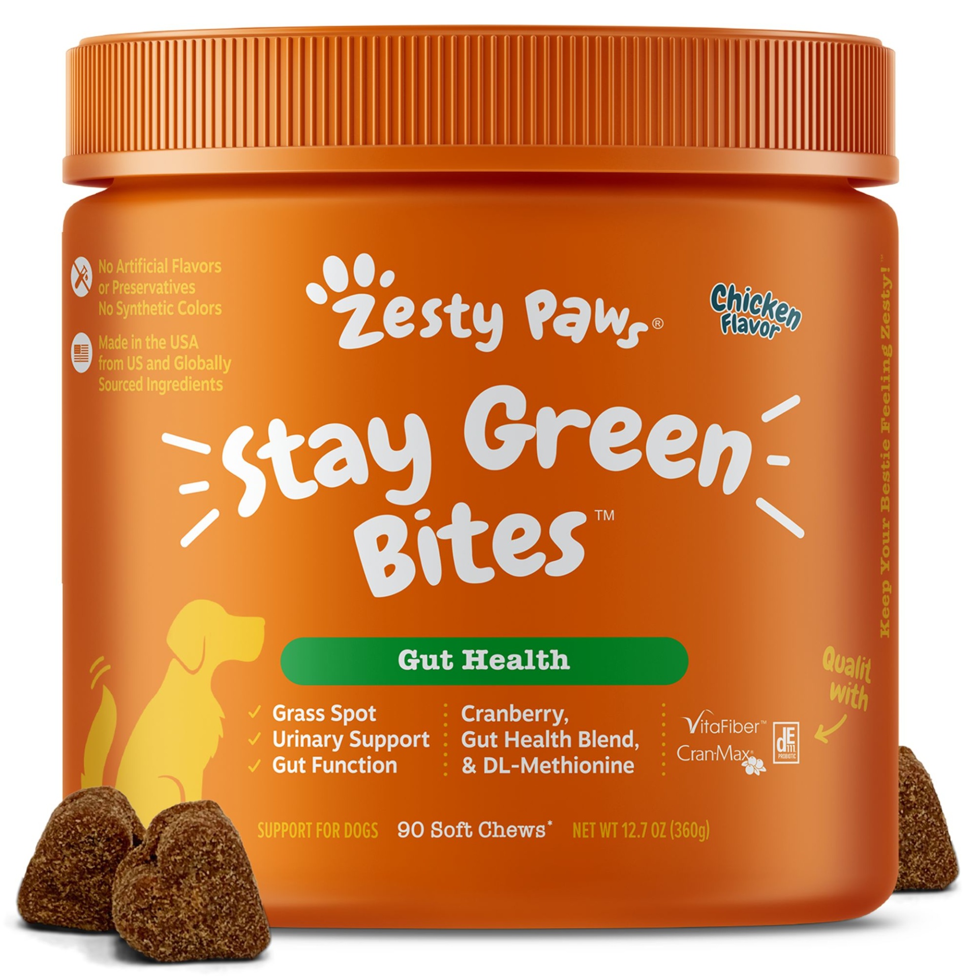 slide 1 of 1, Zesty Paws Grass Stay Green Bites Digestive & Immune Health Chicken Flavor Dog Supplement, 90 ct