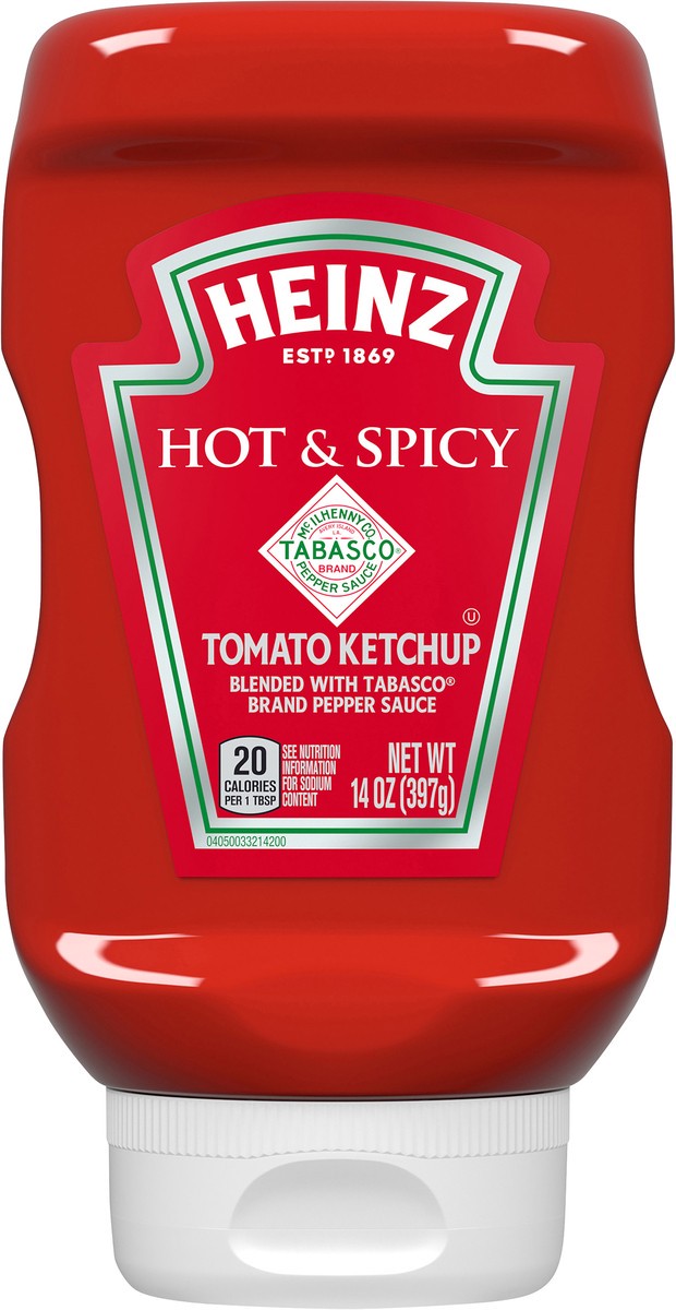 slide 5 of 9, Heinz Hot & Spicy Tomato Ketchup Blended with TABASCO Brand Pepper Sauce, 14 oz Bottle, 14 oz