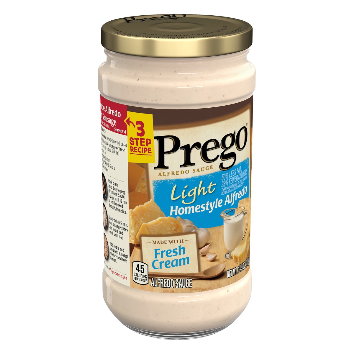 slide 2 of 10, Prego Pasta Sauce, Light Homestyle Alfredo Sauce, 14.5 Ounce Jar, 14.5 oz