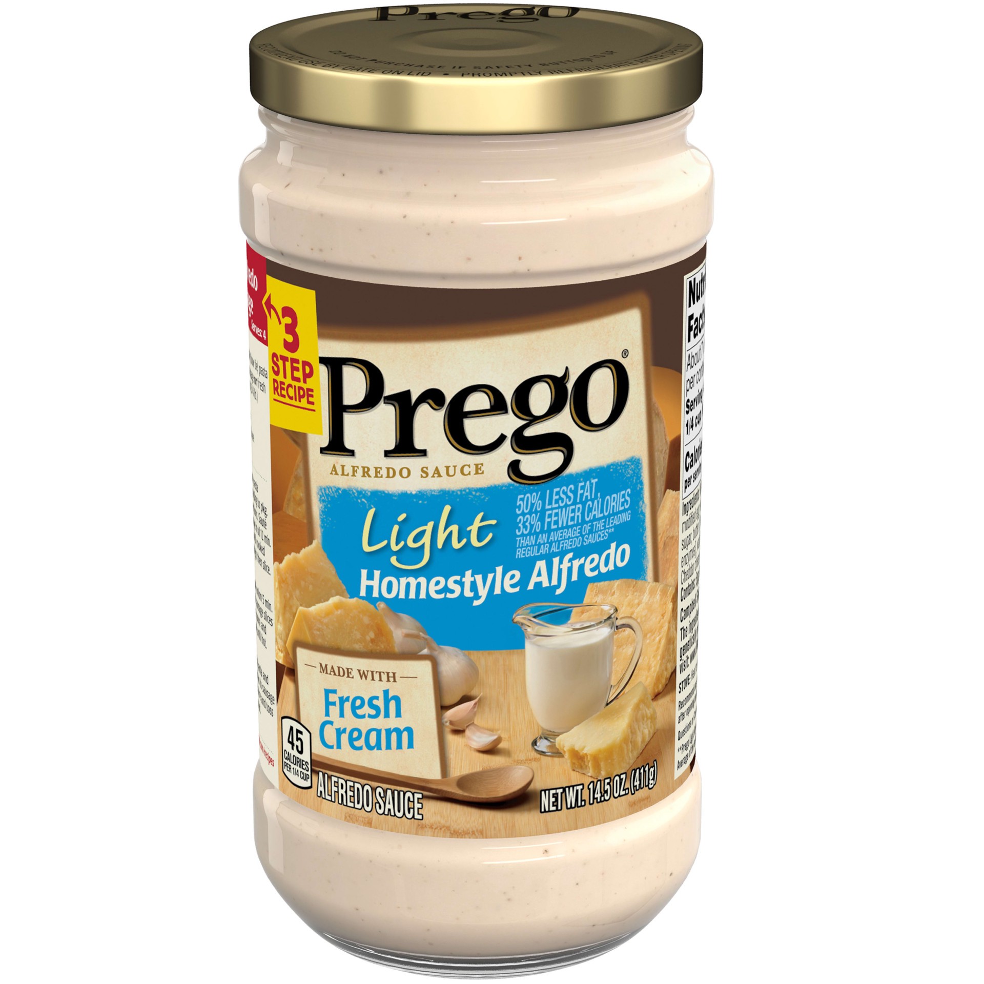 slide 1 of 10, Prego Pasta Sauce, Light Homestyle Alfredo Sauce, 14.5 Ounce Jar, 14.5 oz